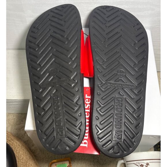 Budweiser Slides Sandals Size L 11-12 Black Red New Unisex - Picture 7 of 9